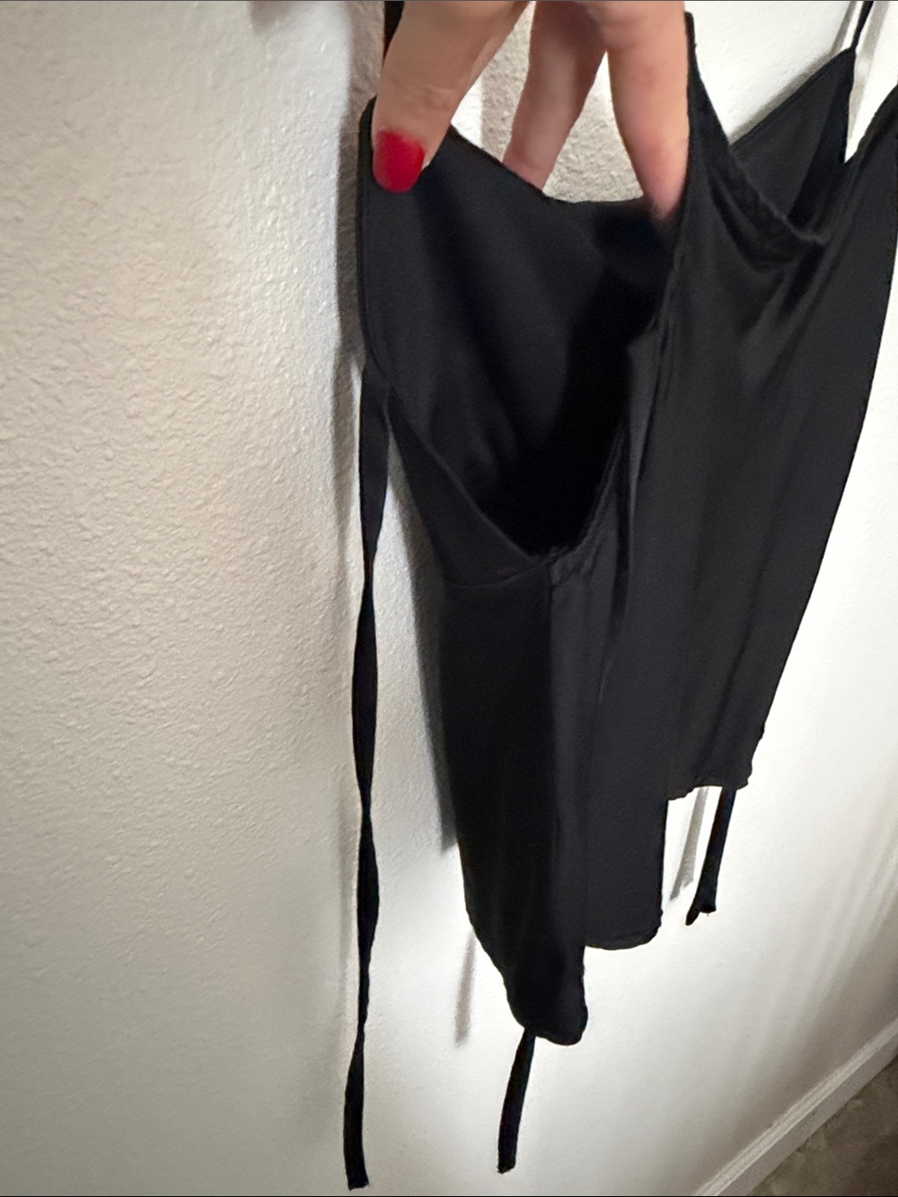 Black Satin Cowl Neck Spaghetti Strap Top - Picture 3 of 4